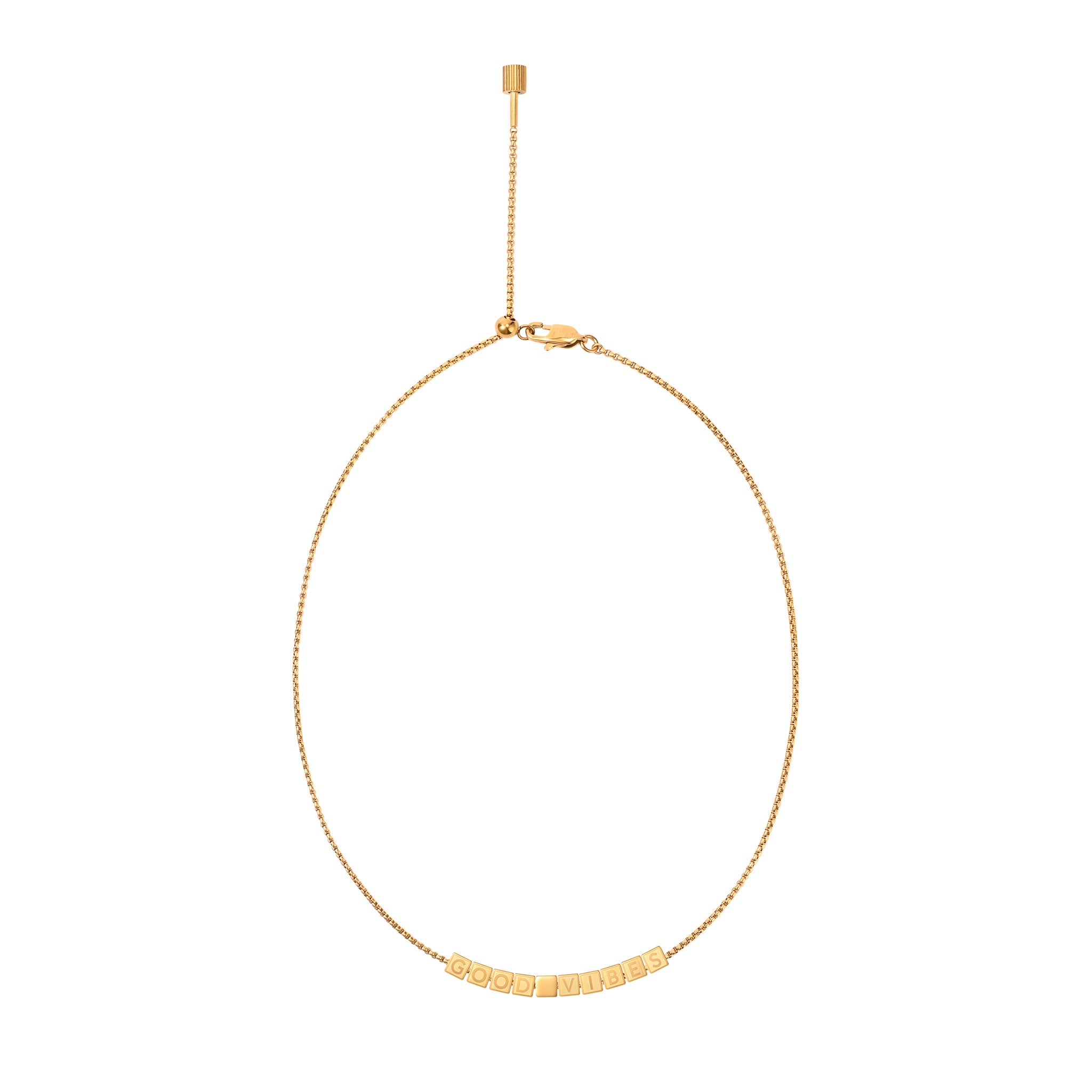 "Good Vibes" Cube Letter Box Chain Necklace